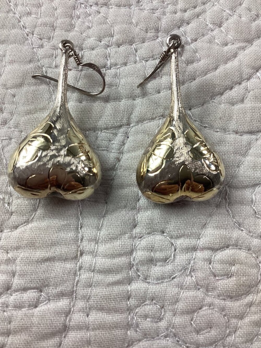 Sterling Silver 925 Teardrop Earrings* Floral Engraving Unique Statement Jewelry